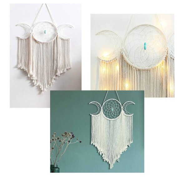 NEW Moon Goddess Boho Dreamcatcher Bohemian Global Decor Macrame Wall Hanging - Picture 5 of 5